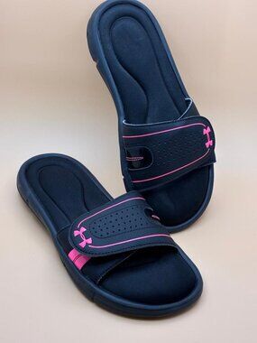 FANTASTIC Under Armour Slides / Sandal - Black / Hot Pink- EUC!